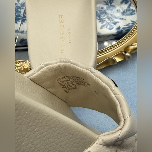 🆕 KURT GEIGER LONDON 🧿 NWOB Meena Eagle Quilted Slide, Bone - Sz 37 US 7 - Picture 13 of 15